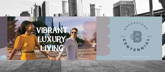 Centennial Yards fence wrap with lifestyle photography