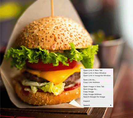 Sesame seeded cheeseburger image with the right click menu up
