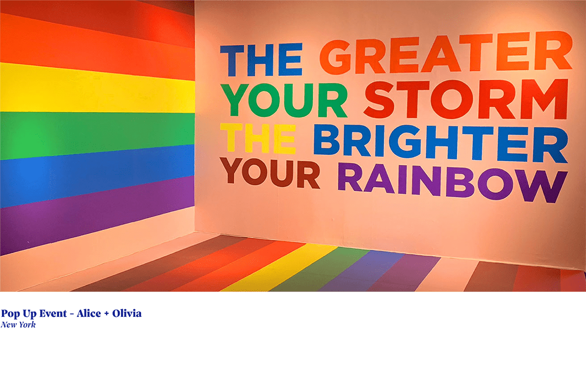 alice and olivia pop up event rainbow graphic
